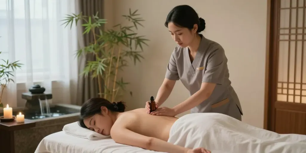 Tranquil Ilsan 출장마사지 experience with a professional therapist in a serene spa setting.